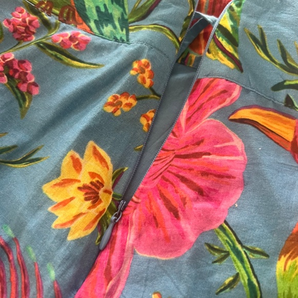 New FARM Rio blue toucans garden skirt size small floral spring/summer - Picture 7 of 9